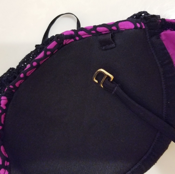 Beach Bunny Magenta & Black Fishnet Lace Corset Detail Balconette Bikini Top XS - Picture 10 of 15